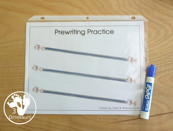 Free Romping & Roaring F Pack Letter Pack: F is for Fish - a letter F pack that has prewriting, finding letters, tracing letters, coloring pages, shapes, puzzles, and more to help kids learn their letter of the alphabet - 3Dinosaurs.com