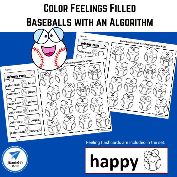 Free Color Feelings Filled Baseballs with an Algorithm Printable by JDaniel4's Mom
