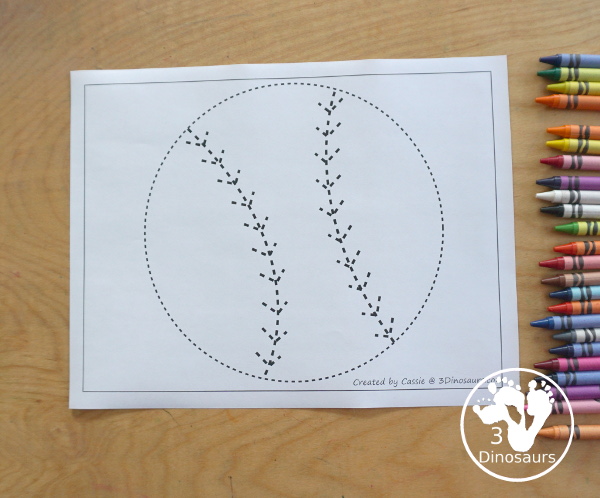 Free Baseball Fine Motor Mats - with a baseball template, baseball tracing, baseball circle playdough mat, and baseball dot marker printable - 3Dinosaurs.com
