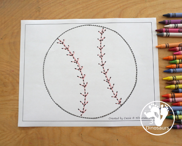 Free Baseball Fine Motor Mats - with a baseball template, baseball tracing, baseball circle playdough mat, and baseball dot marker printable - 3Dinosaurs.com