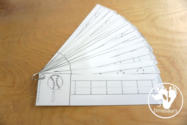 Free Baseball Number Tracing Strip Printables - with numbers 0 to 20. You can trace the numbers and an example of how to trace the numbers on the strips, plus an baseball, bat or glove on each tracing strip. - 3Dinosaurs.com