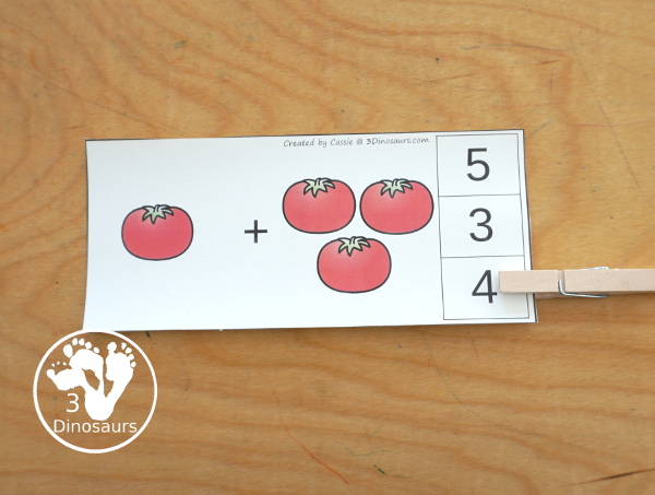 Free Garden Addition Clip Card Printables: Addition 1 to 10 - with two set of cards with a number line and without a number line. - 3Dinosaurs.com