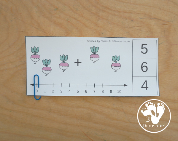 Free Garden Addition Clip Card Printables: Addition 1 to 10 - with two set of cards with a number line and without a number line. - 3Dinosaurs.com