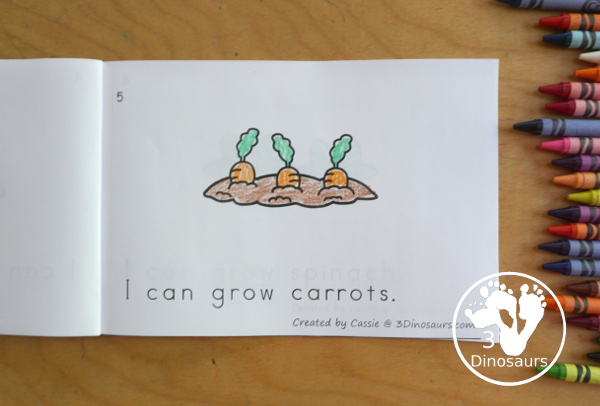 Free My Garden Easy Reader Book - an 8 page book with things you are grow in a garden with sight words: I, can, grow. Each page focuses on one fruit or vegetable in the garden.- 3Dinosaurs.com