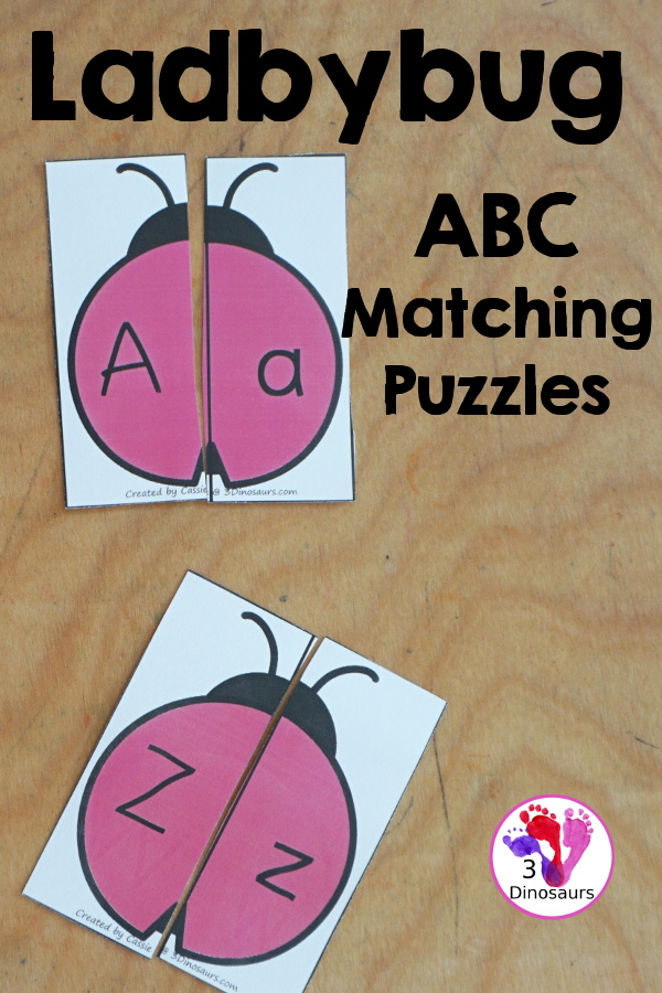 Free Ladybug ABC Matching Puzzles - with two pieces puzzles matching uppercase letters and lowercase letters - 3Dinosaurs.com