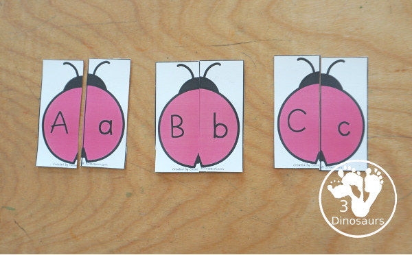 Free Ladybug ABC Matching Puzzles - with two pieces puzzles matching uppercase letters and lowercase letters - 3Dinosaurs.com
