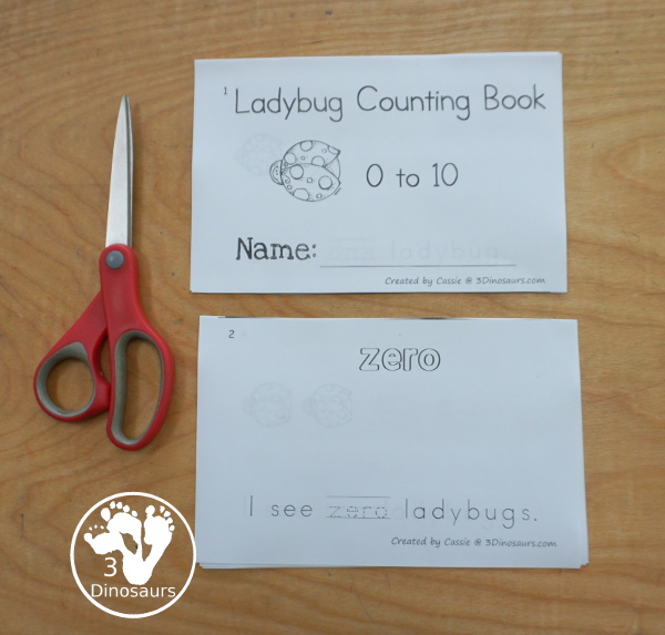 Free Ladybug Counting Book - with numbers - 0 to 10 for tracing and coloring the number word. A 12 page easy reader book - 3Dinosaurs.com