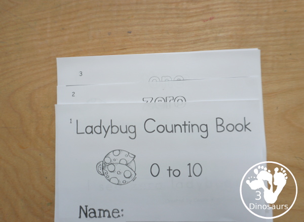 Free Ladybug Counting Book - with numbers - 0 to 10 for tracing and coloring the number word. A 12 page easy reader book - 3Dinosaurs.com
