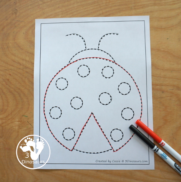 Free Ladybug Fine Motor Mats with ladybug templates, ladybug tracing, ladybug playdough mat, and ladybug dot marker printable are all get for fine motor centers for spring  - 3Dinosaurs.com