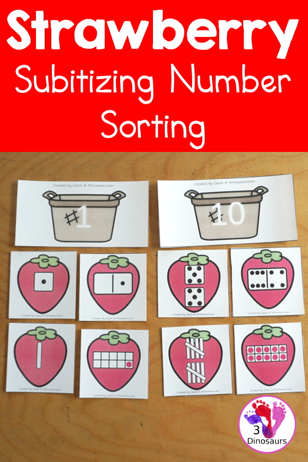 Free Strawberry Number Sense from 1 to 20 with matching several different number types to the numerical number including tally marks, dominos, ten frames, and dice  - 3Dinosaurs.com