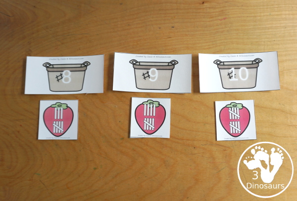 Free Strawberry Number Sense from 1 to 20 with matching several different number types to the numerical number including tally marks, dominos, ten frames, and dice  - 3Dinosaurs.com