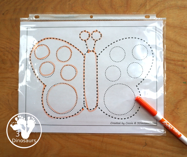 Free Butterfly Fine Motor Mats - has 18 templates for you to use with a butterfly theme. You have 9 templates, 6 tracing and 3 dot marker butterflies for kids to use in fine motor centers. - 3Dinosaurs.com
