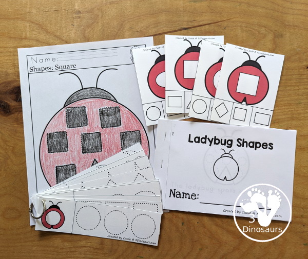 Ladybug Activity Pack: Prewriting, Numbers, Shapes and ABCs - has 189 pages of printables with a mix of no-prep worksheets, tracing strips, clip cards and easy reader books that work for a bug learning center - 3Dinosaurs.com
