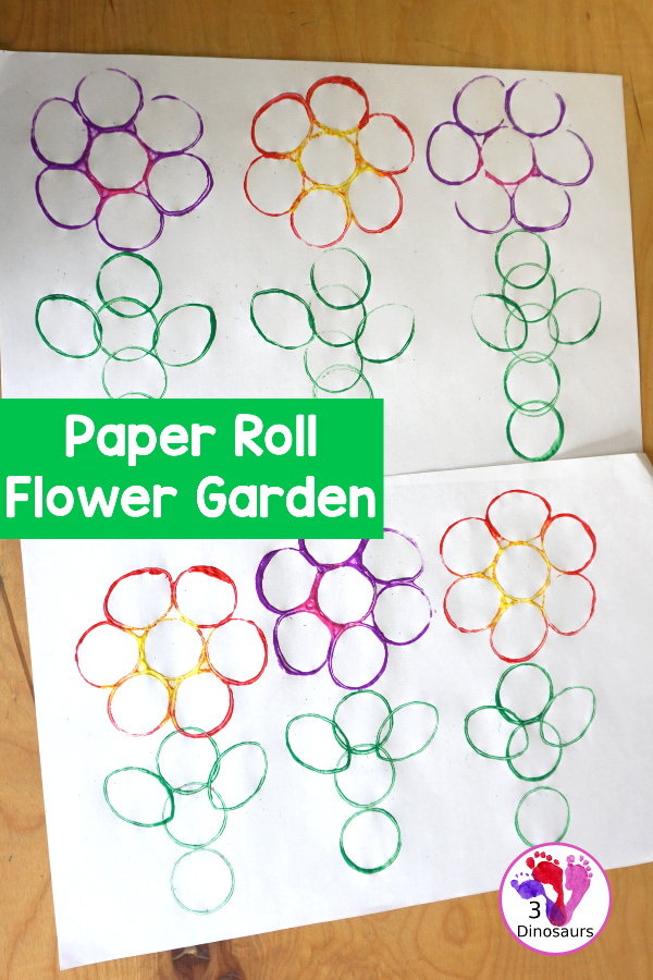 Paper Roll Flower Painting - a simple flower garden craft using paper, paints and paper rolls - see how we made this simple flower painting craft for kids. - 3Dinosaurs.com
