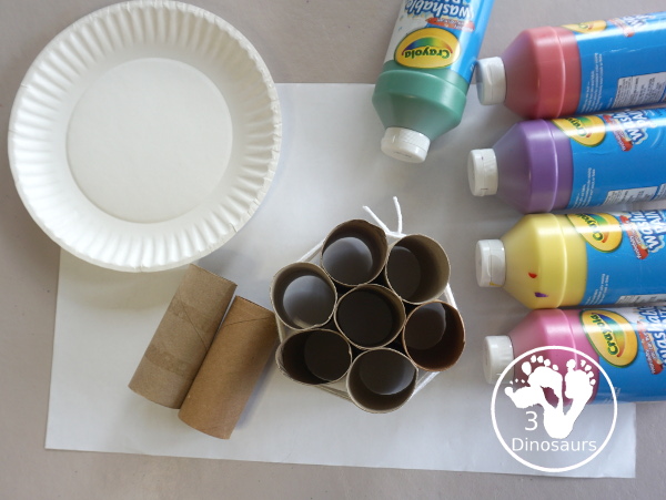 Paper Roll Flower Painting - a simple flower garden craft using paper, paints and paper rolls - see all the supplies that we used to make the craft. - 3Dinosaurs.com