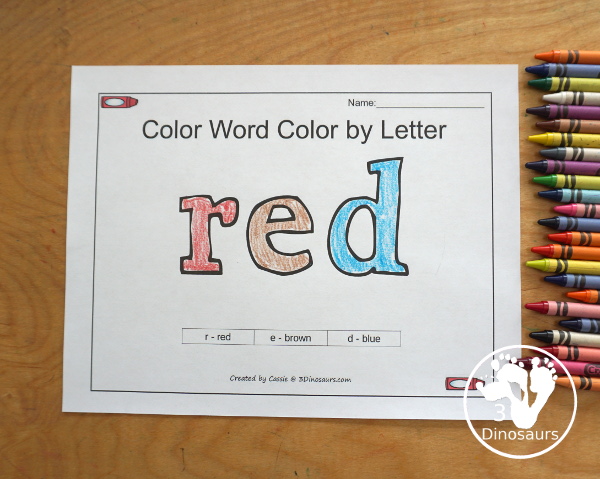 Free Romping & Roaring Color Pack Red - color the word red by letter - 3Dinosaurs.com