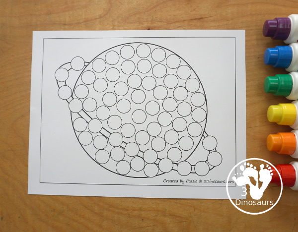 Free Planet Fine Motor Mats for a Fun Space Theme. You have a planet with a dot marker page. It is great for dots or glass gems.. 3Dinosaurs.com