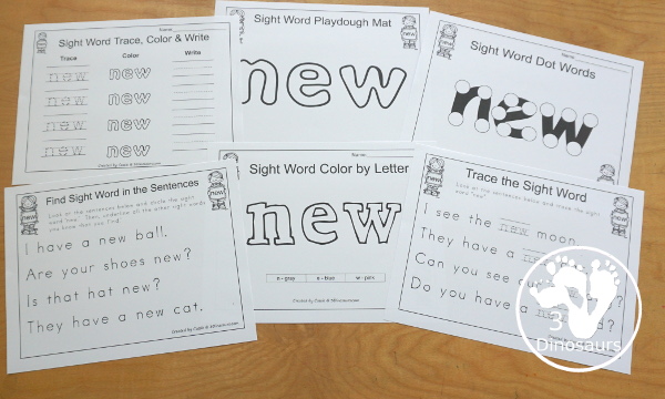 Free Romping & Roaring Primer Sight Words: Must, New, No, Now. You have six pages of printables for each sight word. You have reading, sight word playdough mats, sigh word handwriting, sight word dot marker words, and more - 3Dinosaurs.com