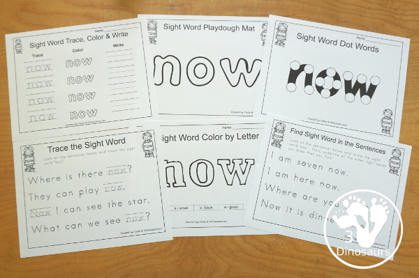 Free Romping & Roaring Primer Sight Words: Must, New, No, Now. You have six pages of printables for each sight word. You have reading, sight word playdough mats, sigh word handwriting, sight word dot marker words, and more - 3Dinosaurs.com