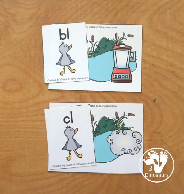 Free Swan & Duck Blends Sorting Printable - with all the beginning blends for kids to match the blend letters to a picture of the blend with ducks and swans. A fun Ugly Duckling printable for kids.  3Dinosaurs.com