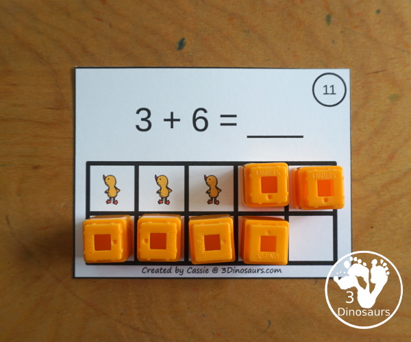 Free Ugly Duckling Ten Frame Addition 1 to 10 with part of ten frame filled out and partly filled out with a recording sheet that can be used the ten frame addition cards - 3Dinosaurs.com