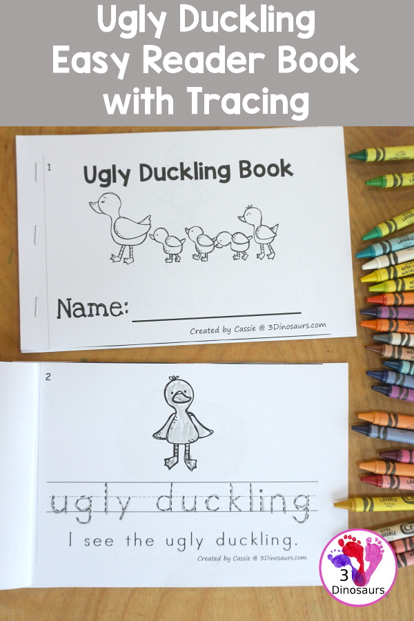 Free Ugly Duckling Easy Reader Book With Tracing with tracing. This enjoyable 8-page book features various words from the story for kids to trace and then read the corresponding sentences. It is a super simple, easy reader book for children based on the Ugly Duckling story. - 3Dinosaurs.com