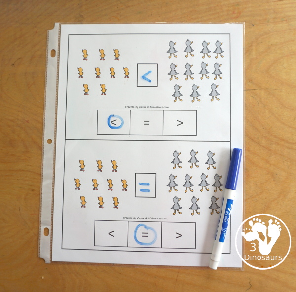 Free Duck & Swan Greater Than & Less Than Clip Card Printables - you have 10 clip cards that work on comparing numbers. You count the ducks and swans and then clip the correct symbol to compare the numbers. - 3Dinosaurs.com