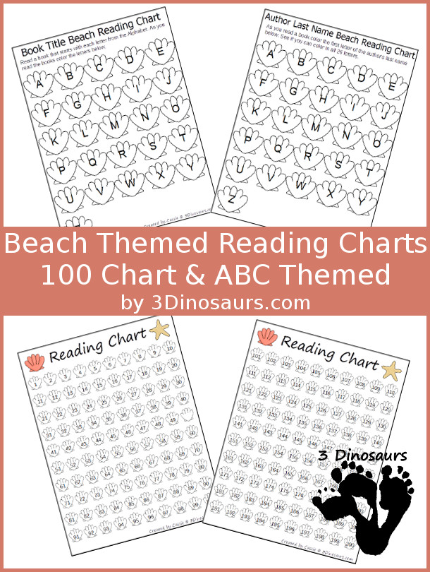 Free Beach Themed Reading Charts: ABC Theme for Book Title & Author and 100 Charts - 3Dinosaurs.com