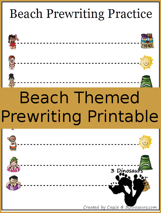 Free Beach Theme Prewriting Printable - 2 Different types - 3Dinosaurs.com