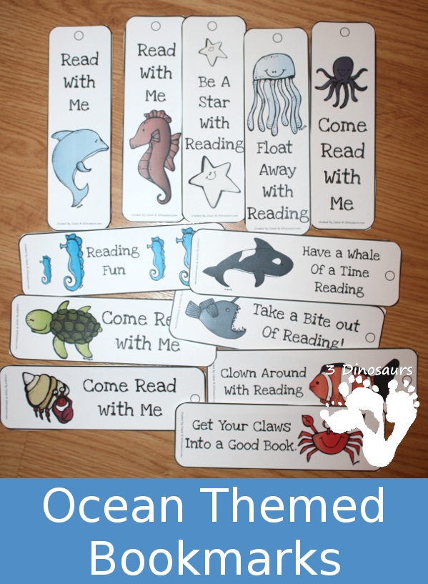 Free Ocean Themed Bookmarks - 12 different bookmarks to pick from - 3Dinosaurs.com