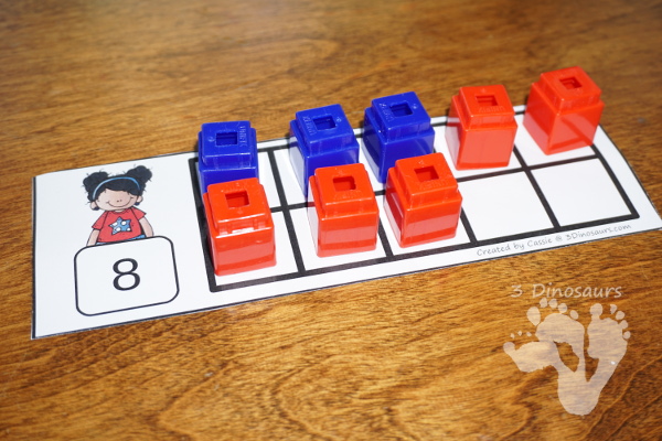 Free Fourth of July Ten Frame Cards - two different types of cards to use with red and blue stars - 3Dinosaurs.com