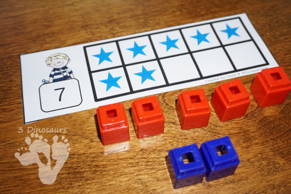 Free Fourth of July Ten Frame Cards - two different types of cards to use with red and blue stars - 3Dinosaurs.com