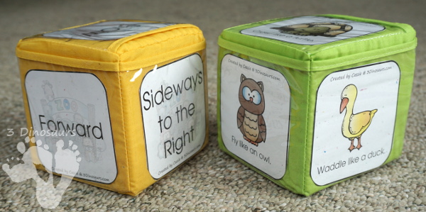 Free Animal Walking Themed Gross Motor Dice -  12 animal movements in 2 dice with 1 movement dice with two options for dice type - 3Dinosaurs.com #grossmotor #freeprintable