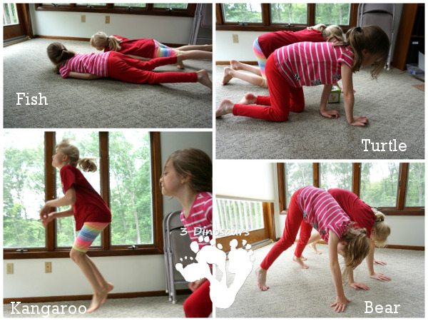 Free Animal Walking Themed Gross Motor Dice -  12 animal movements in 2 dice with 1 movement dice with two options for dice type - 3Dinosaurs.com #grossmotor #freeprintable