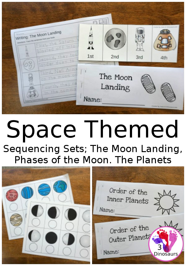 Space Sequencing Sets - with clip cards, task cards, no-prep worksheets and easy reader books $ - 3Dinosaurs.com #printablesforkids #sequencingforkids #summerprintables #spaceprintables #tpt #teacherspayteachers