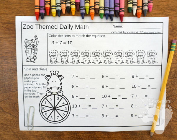 No PrepZoo Themed Addition & Subtraction and Multiplication & Division - 30 pages no-prep printables with a mix of addition and subtraction or multiplication and division activities plus a math center activities - 3Dinosaurs.com #noprepmath #tpt #addition #subtraction #multiplication #division