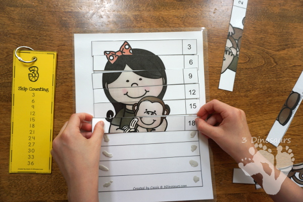 Free Hands-On Learning With Zoo Skip Counting By 3 Puzzles - work on skip counting by 3 with these fun puzzles - 3Dinosaurs.com