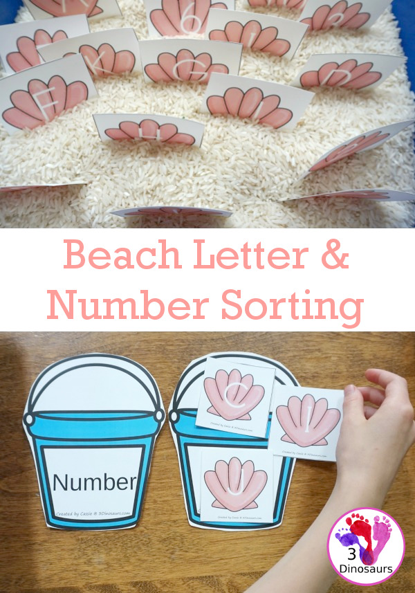 Free Beach Themed Number & Letter Sorting - plus a few other ways to use this printables - 3Dinosaurs.com