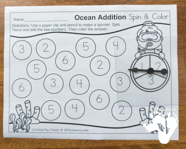 Free Ocean Themed ABC Spin & Color - uppercase and lowercase options with 3 letters per page - #freeprintable #mathprintable #addition  #3dinosaurs