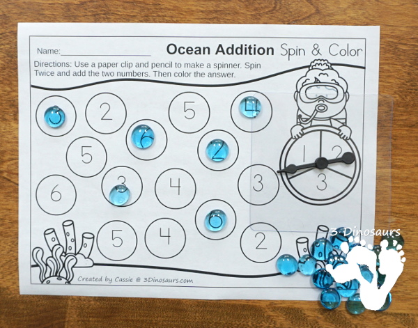 Free Ocean Themed ABC Spin & Color - uppercase and lowercase options with 3 letters per page - #freeprintable #mathprintable #addition  #3dinosaurs