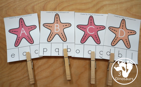 Beach Activity Pack: ABCs with no-prep pages, clip cards for uppercase only and matching uppercase and lowercase and three types of ABC tracing strips. - 3Dinosaurs.com