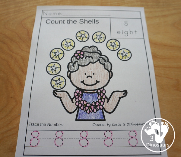 Beach Activity Pack: Numbers with no-prep pages, three types of clip cards and three sets of number tracing strips. - 3Dinosaurs.com