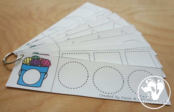 Beach Activity Pack: Shapes with no-prep tracing pages, clip cards, easy reader book and tracing strips - 3Dinosaurs.com