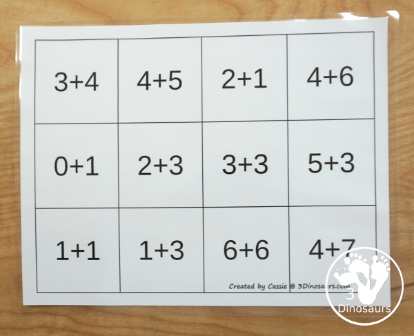 Free Beach Themed Addition Puzzle - with addition from 1 to 12 with a hands-on matching puzzles with a beach scene. - 3Dinosaurs.com