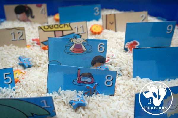 Free Beach Themed Addition Puzzle - with addition from 1 to 12 with a hands-on matching puzzles with a beach scene. - 3Dinosaurs.com