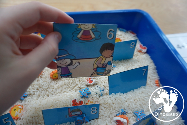 Free Beach Themed Addition Puzzle - with addition from 1 to 12 with a hands-on matching puzzles with a beach scene. - 3Dinosaurs.com