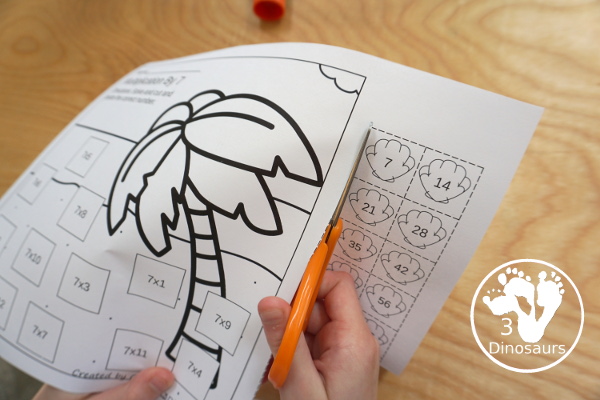 Beach Multiplication Cut & Paste - has multiplication from 1 to 12 with each page a great review of multiplication - 3Dinosaurs.com