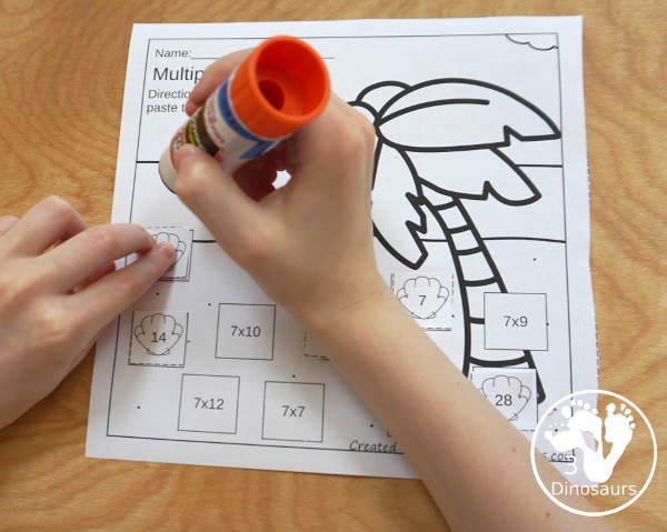 Beach Multiplication Cut & Paste - has multiplication from 1 to 12 with each page a great review of multiplication - 3Dinosaurs.com