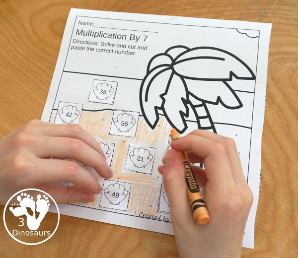 Beach Multiplication Cut & Paste - has multiplication from 1 to 12 with each page a great review of multiplication - 3Dinosaurs.com