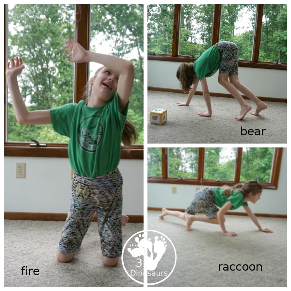 Free Camping Theme Gross Motor Dice - it has 6 movements for kids to do and loads of fun - 3Dinosaurs.com